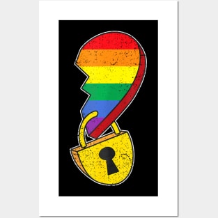 Matching Half Heart Gay Pride Lgbt Q Flag Couple Lock Love Posters and Art